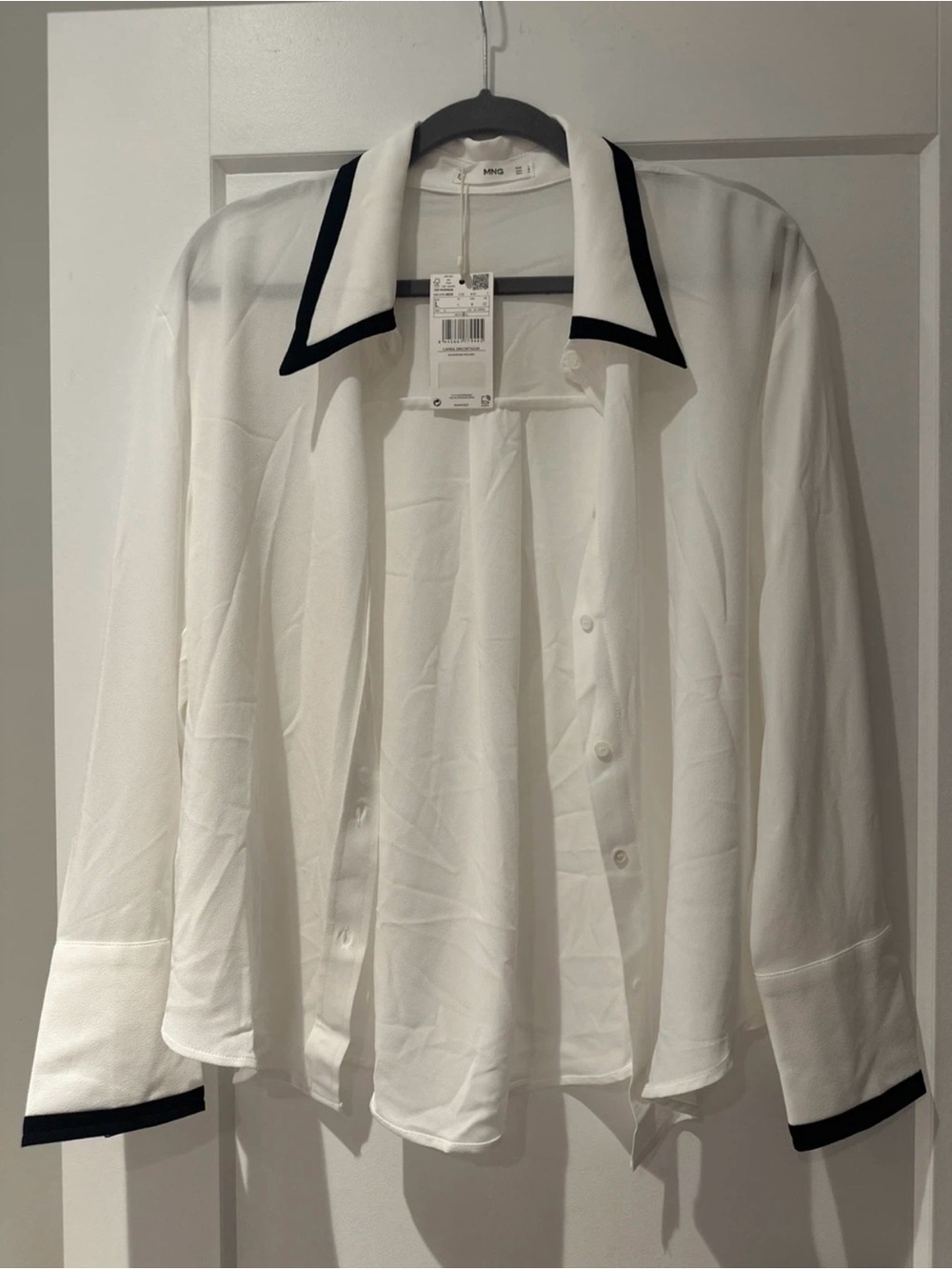 Mango White Blouse with Black Contrast Trim